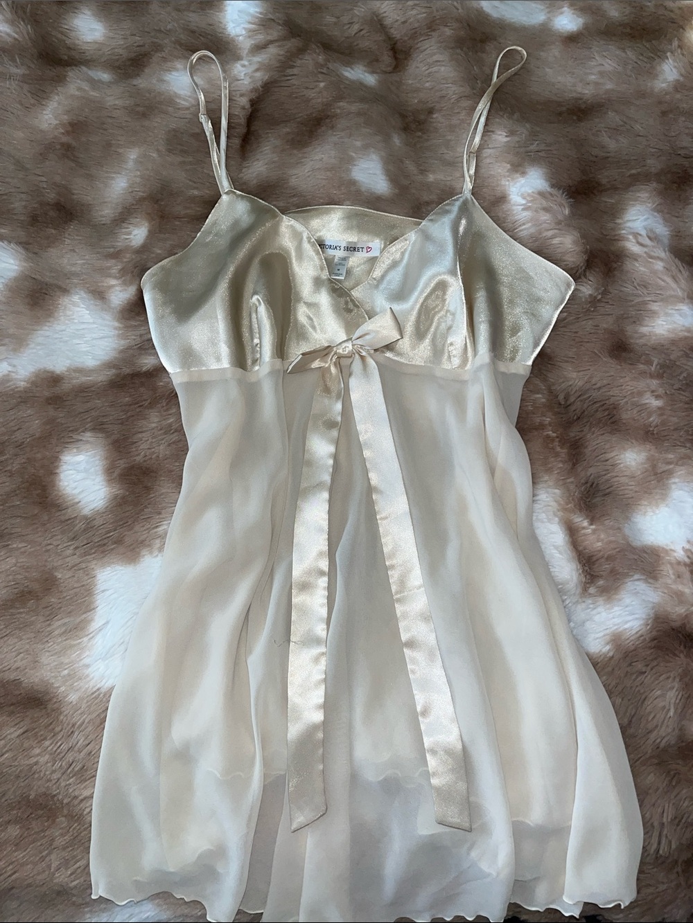 Victoria's Secret Cream Satin & Sheer Chiffon Babydoll Chemise